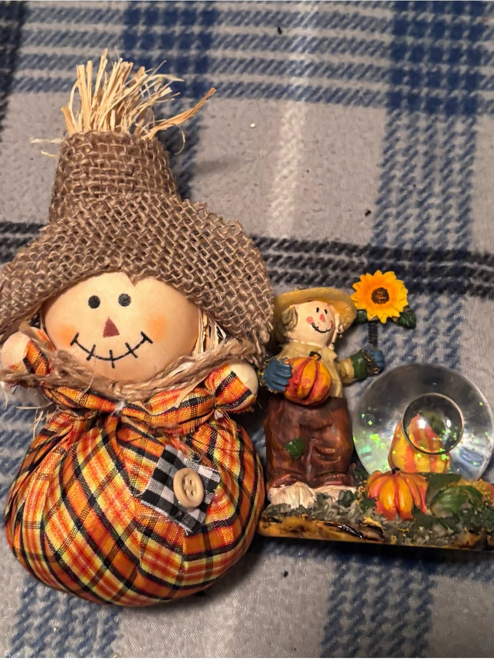 Autumn Scarecrow Table Decor in Orange Plaid
